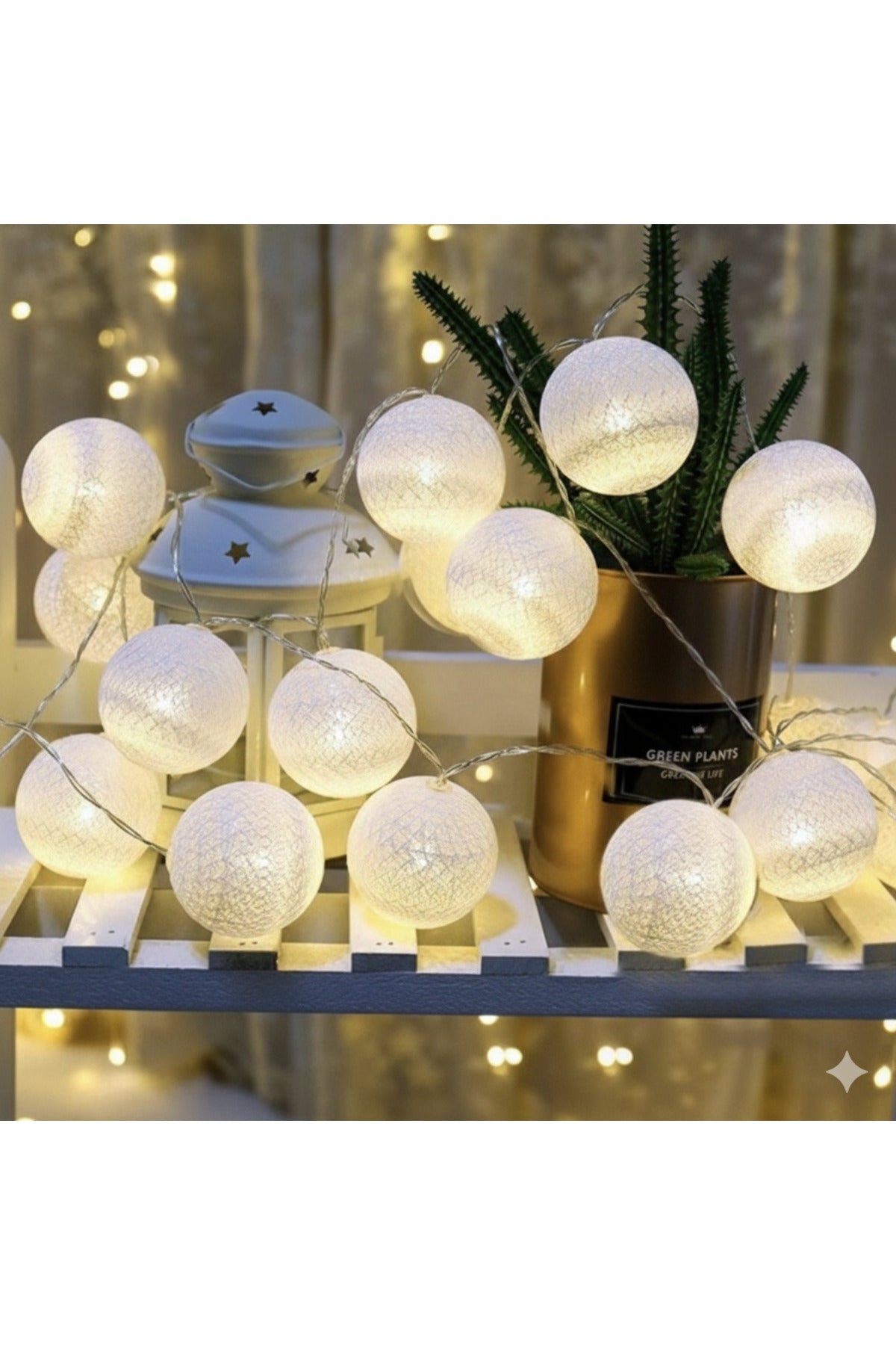 3 Metre 10 Top Cotton Ball LED Işık Zinciri - Dekoratif Pamuk Top Gece Lambası Sıcak Beyaz