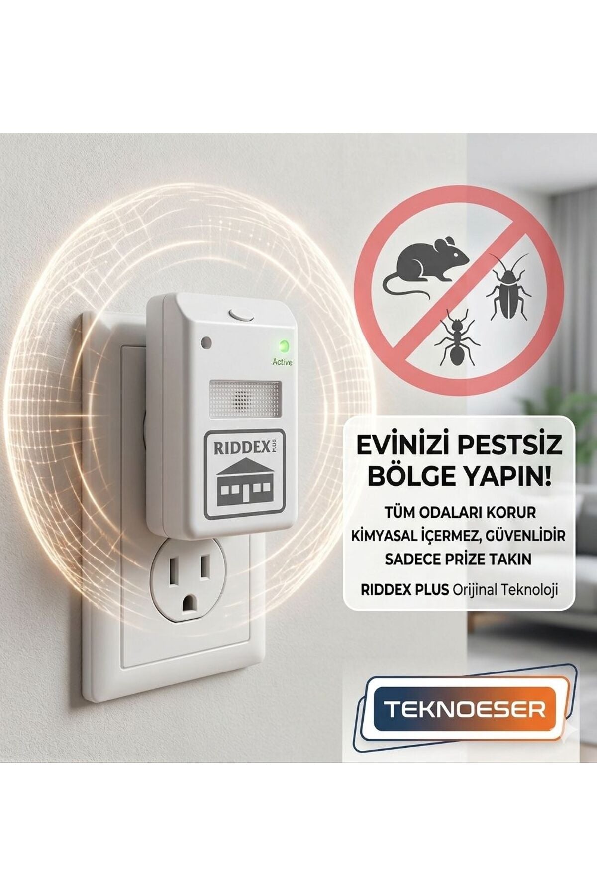 Riddex Plus Elektronik Fare ve Haşere Kovucu - Tak Çalıştır Ultrasonik Böcek Uzaklaştırıcı