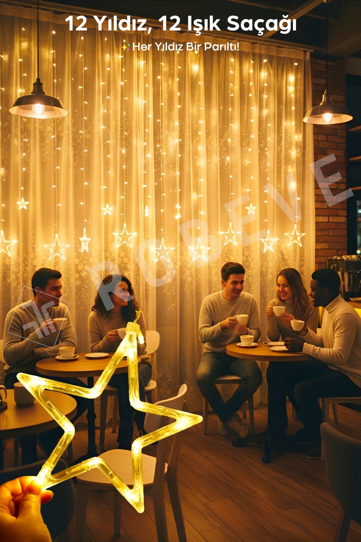 138 Ledli Yıldız Perde Işık 3 M Yılbaşı Işığı Led Işık Saçak Led Yılbaşı Perde Led