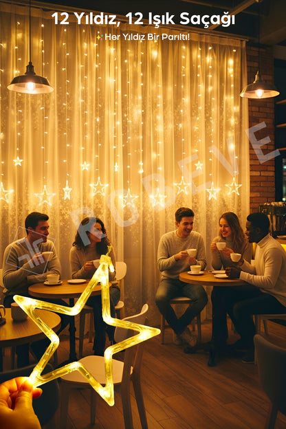 138 Ledli Yıldız Perde Işık 3 M Yılbaşı Işığı Led Işık Saçak Led Yılbaşı Perde Led