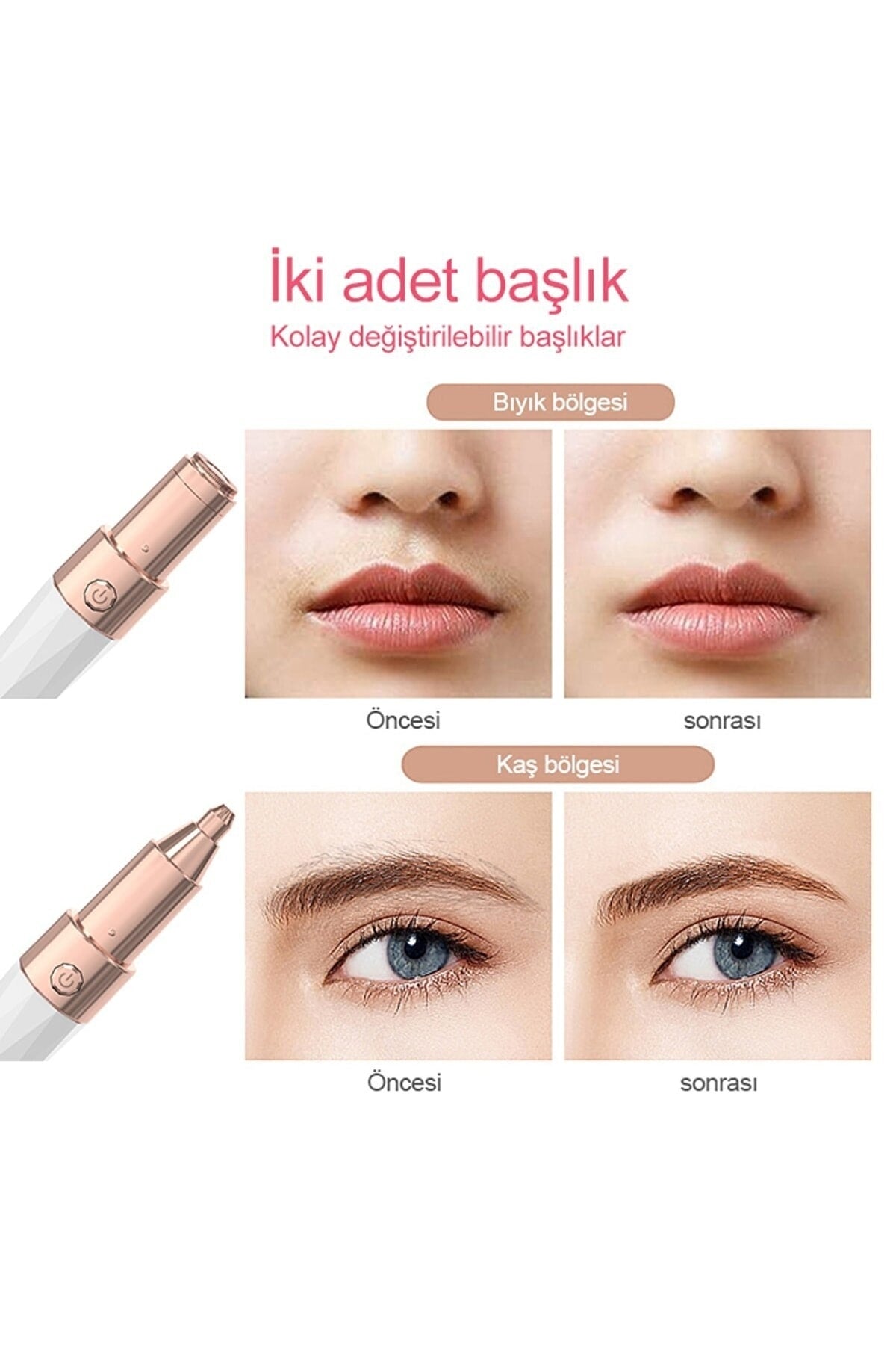 2 In 1 Kaş Düzeltici Vücut Bikini Ağrısız Tıraş Makinesi Burun Yüz Epilatör Şarj Edilebilir