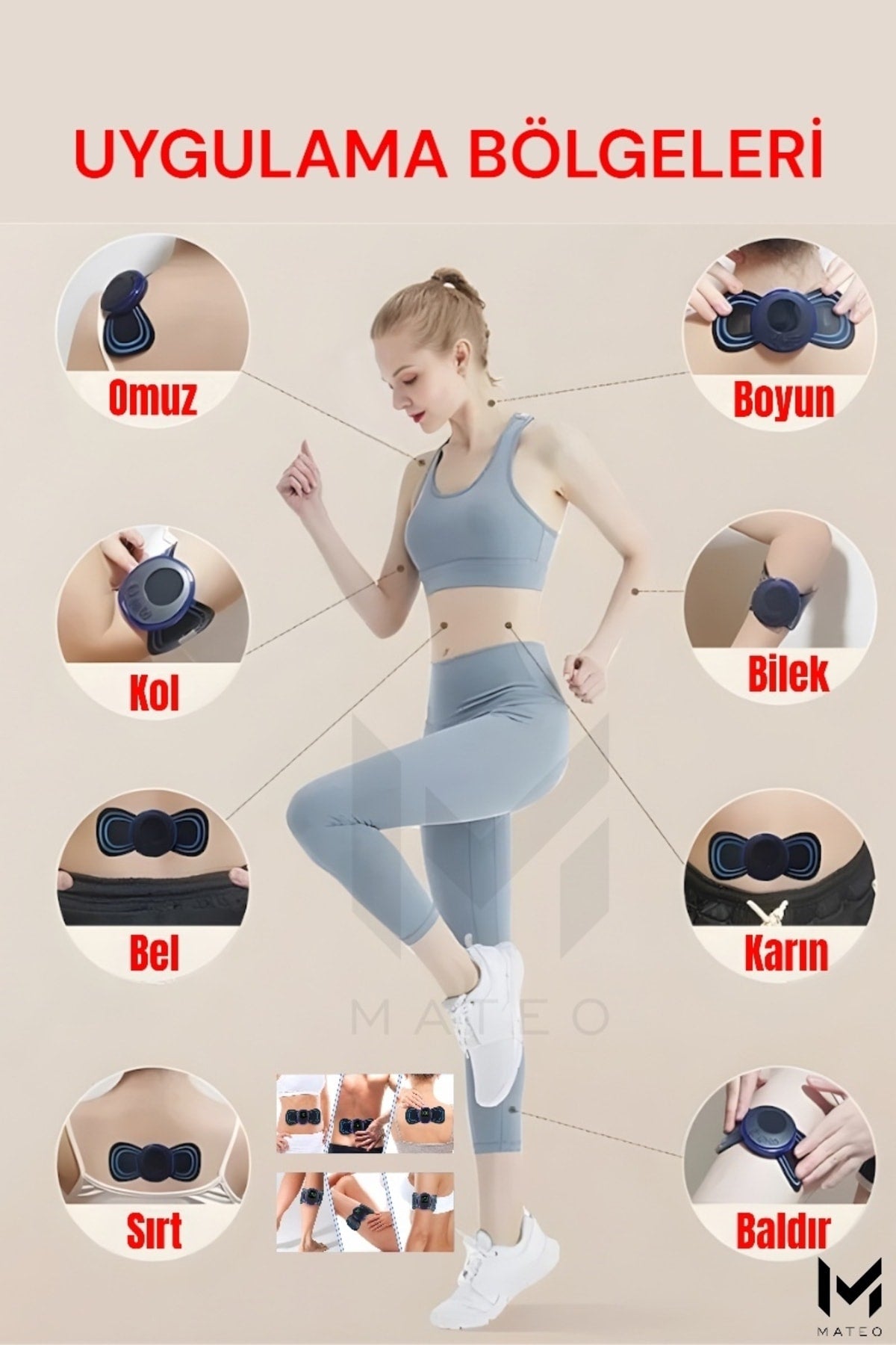 Pedli Masaj Aleti Bel Sırt Bacak Kol 8 Farklı Stil 18 Kademeli Titreşimli Şarjlı Taşınabilir Tens
