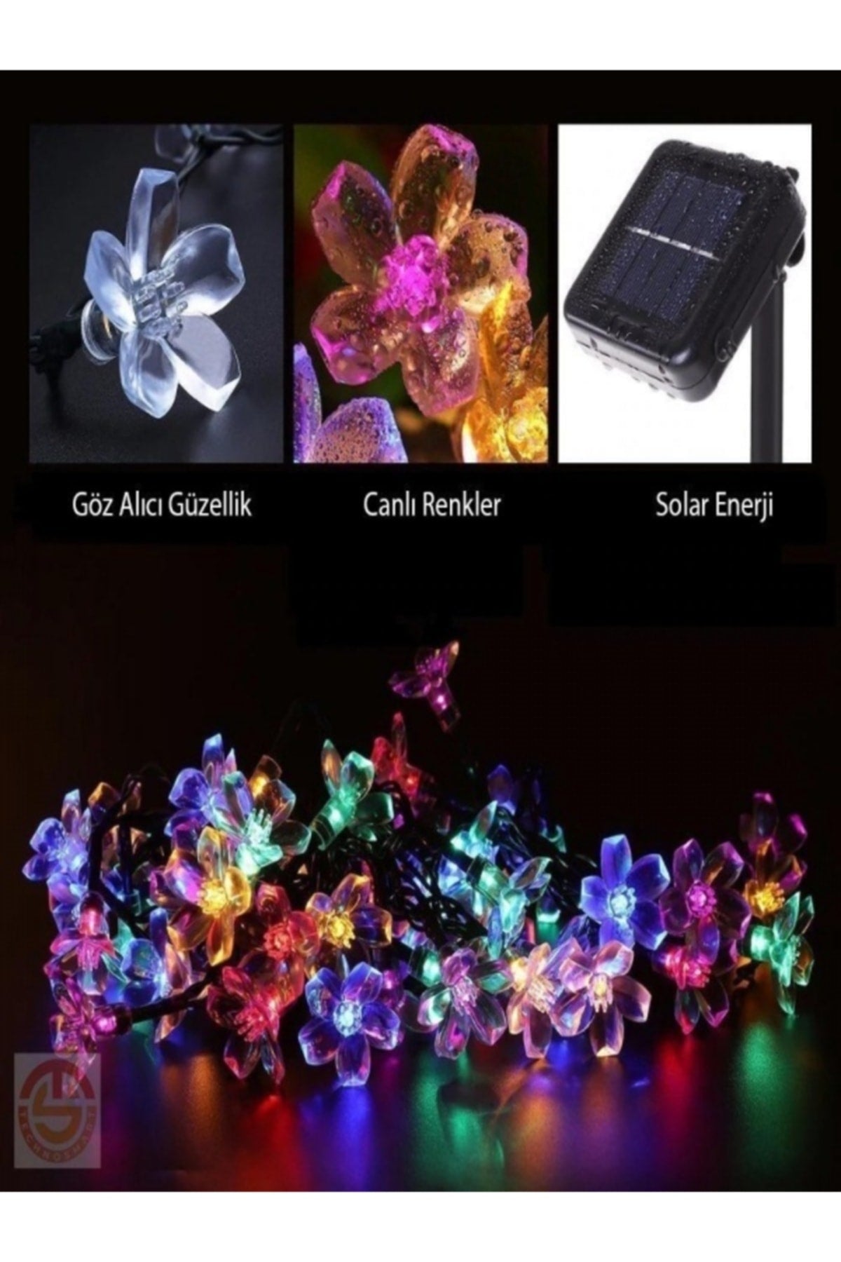 Solar 30 Ledli Çiçekli RGB Bahçe Aydınlatma Dekorasyon Güneş Enerjili