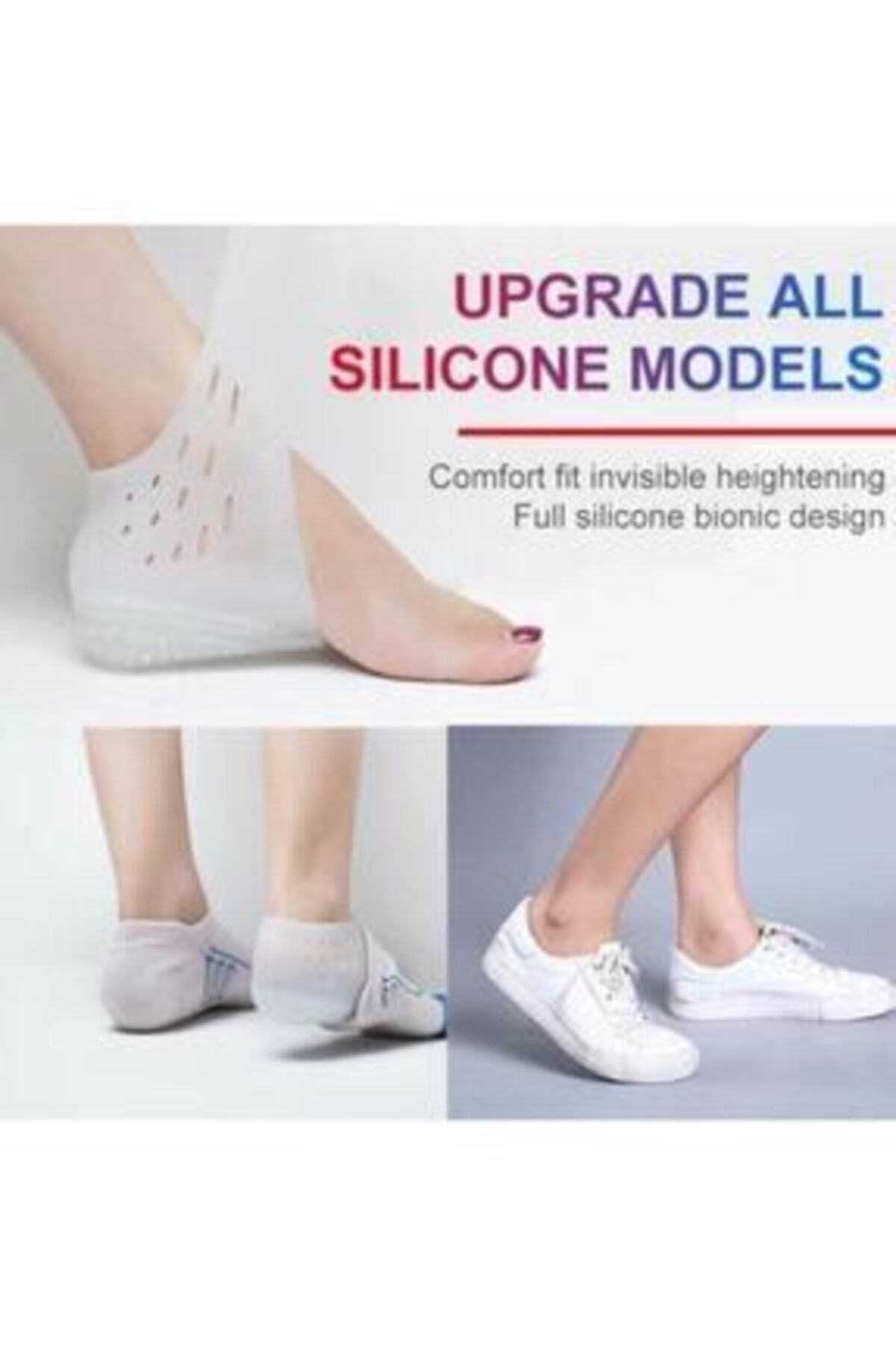 Boy Uzatıcı Silikon Topuk Çorabı Gizli Topuk Yükseltici 3 Cm